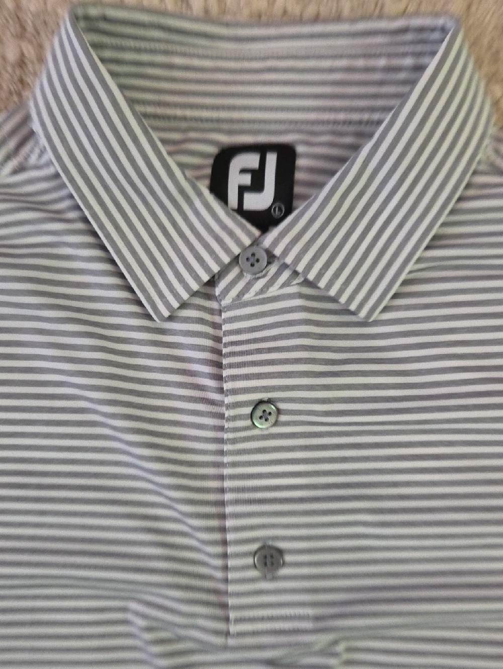 FootJoy Gray and White Striped Golf Polo, L